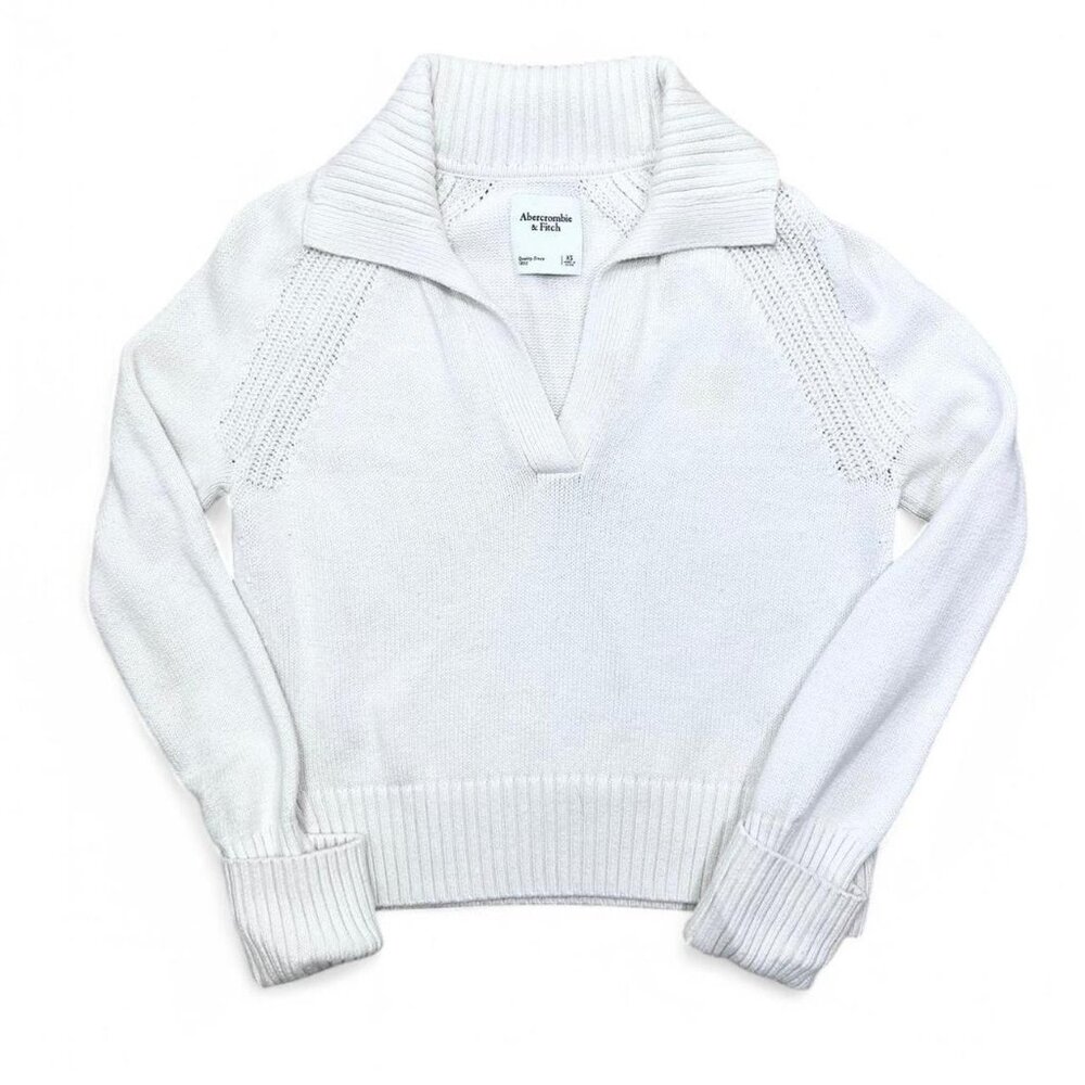 Abercrombie & Fitch White V-Neck Knit Sweater Preppy Minimalist Size‎ XS